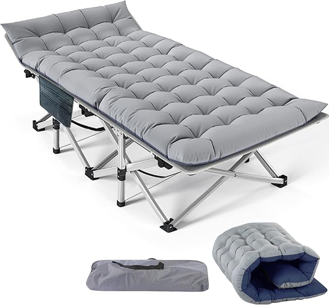 Portable Folding Camping Cot for Adults with Mattress &amp Carry Bag – Lightweight Camp Bed for Outdoor Travel Beach Hiking Sleep &amp Relax Anywhere