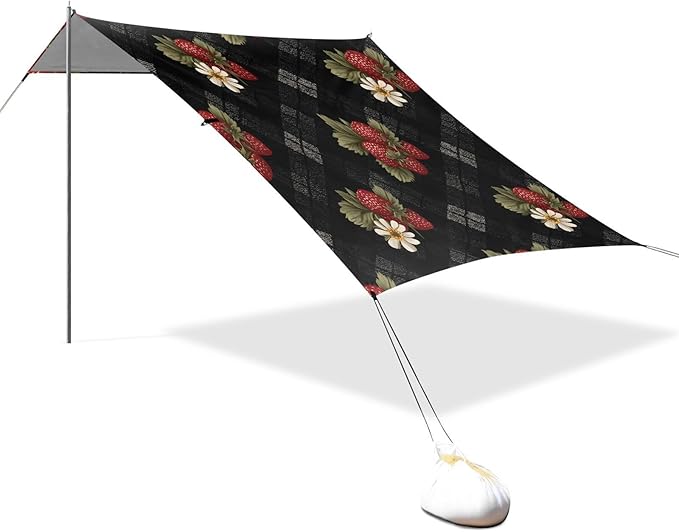 Bolaz Beach Canopy Tent Sun Shade9'×10.5' Large Family Beach Shade UPF50+- Outdoor Shade for Camping Trips FishingStrawberry Lattice Pattern