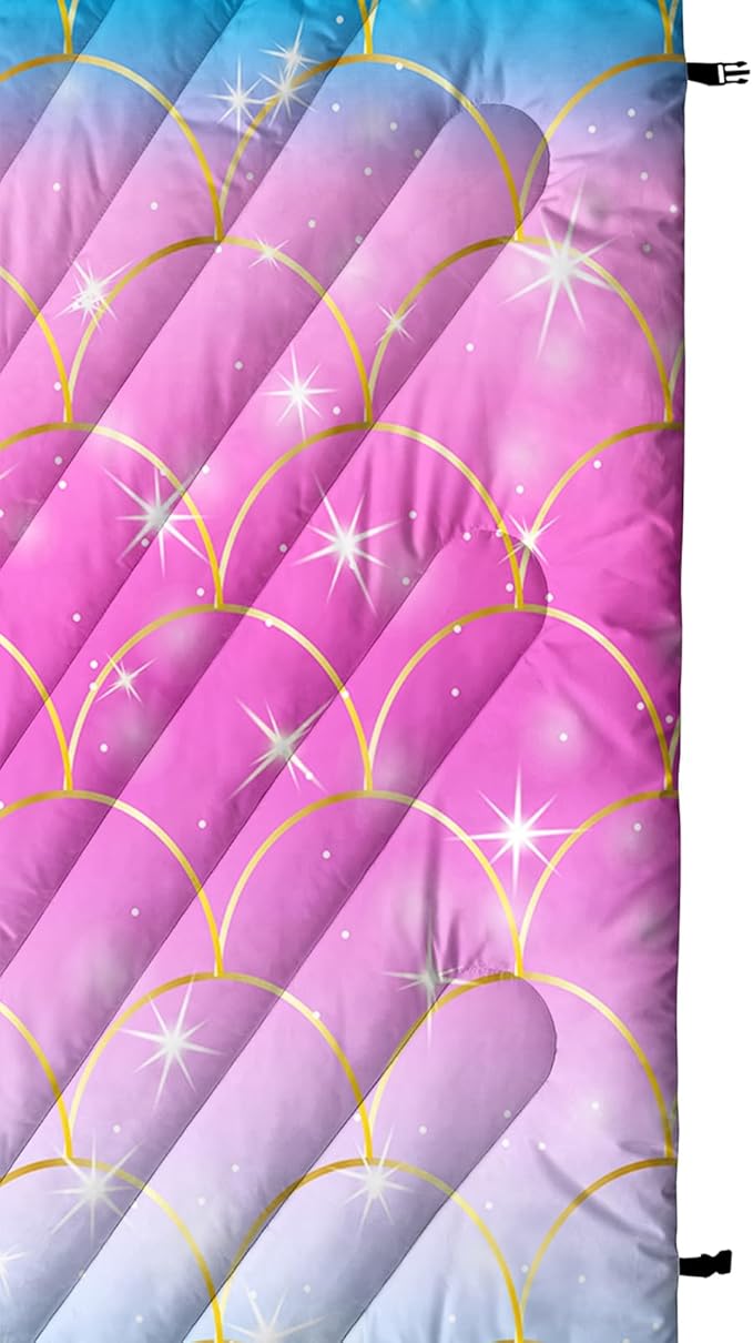 Axolotl Mermaid Scales Outdoor Puffy Camping BlanketRainbow Portable Outdoor BlanketGlitter Starry Lightweight Camping BlanketSparkly Waterproof Backpacking for Traveling PicnicBluePink