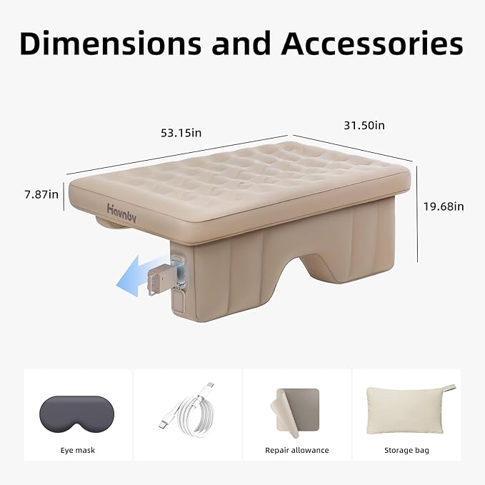 Inflatable Car Air Mattress for Back Seat Cozypad- Universal Fit SUV/Vehicle Bed Pad TPU Material with Rechargeable Built-in Pump Portable Camping &amp Travel Mattress