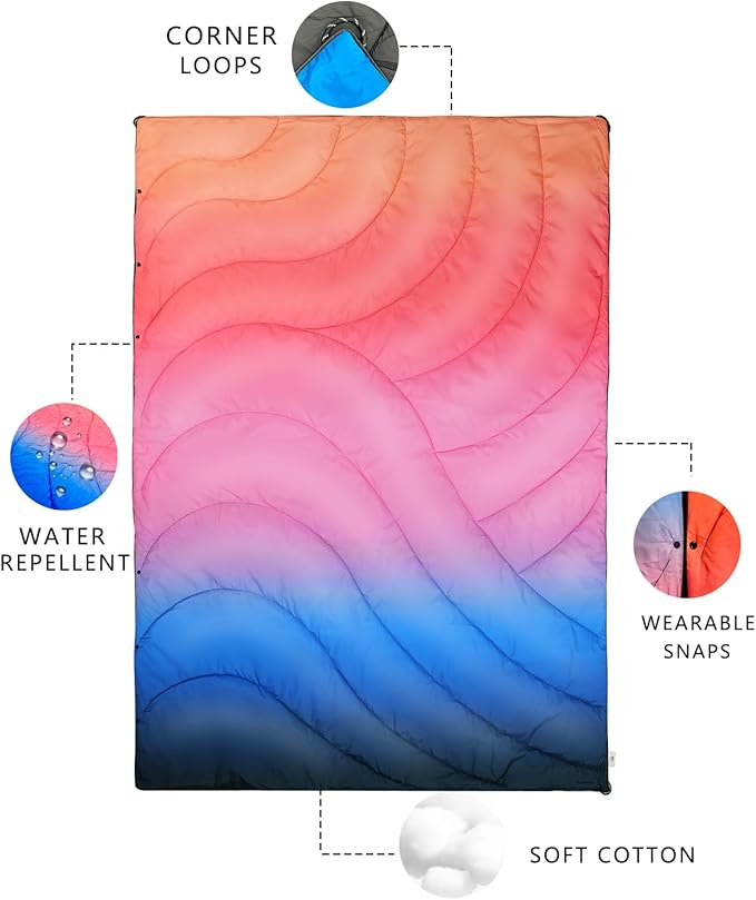 Outdoor Puffy Camping Blanket Lightweight Down Alternative Puffy Waterproof Stadium Blanket with Portable Bag Lightweight Camping Blanket for 2 People Cold Weather Sports Travel Car 79*54 inch