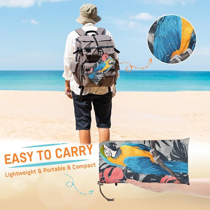 Waterproof Sandproof Beach Blanket 59''×68'' Parrot Bird Polyester Outdoor Picnic Blanket with 4 Stakes &amp Storage Bag for BeachCampingVacation Animal