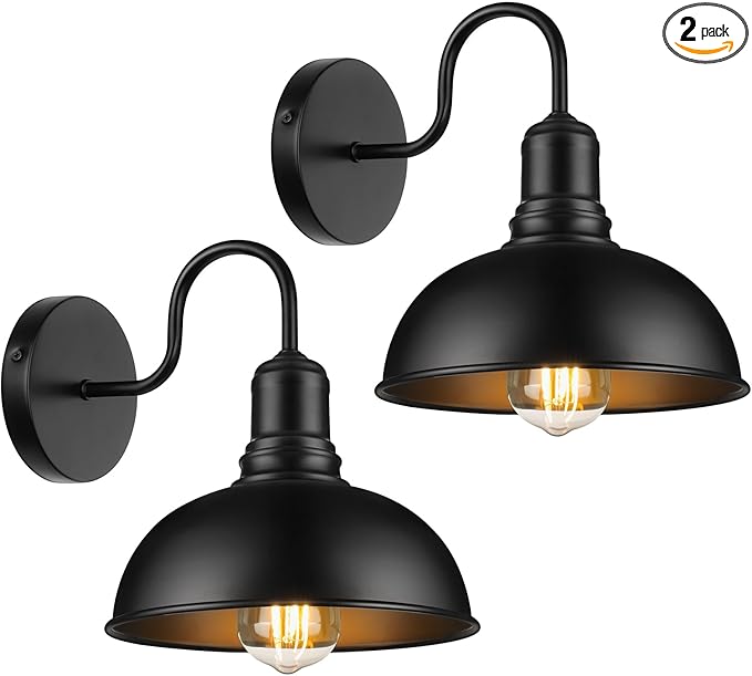 Outdoor Wall Sconce 2 Pack Exterior Waterproof Farmhouse Barn Light Fixture Black Garage Wall Lantern Anti-Rust Front Porch Lamp