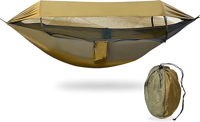 Flat Lay Hammock Tent with Mosquito Net &amp Rainfly Camping Hammock Shelter with Aluminum Poles &amp Tree Straps Portable Backpacking Hammock for Hiking Camping Travel 330lbs Capacity