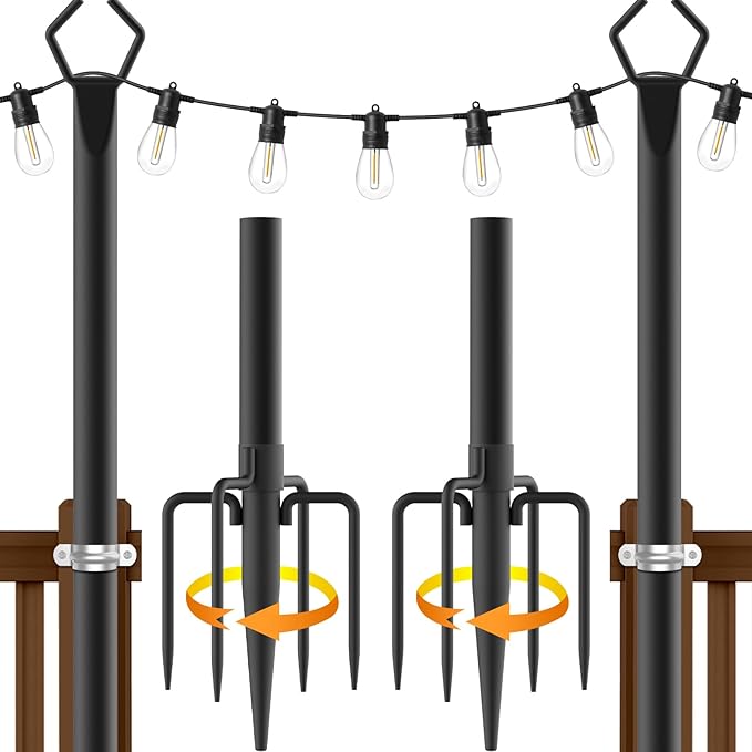 AILBTON 2 Pack 10Ft String Light PolesLight Poles for Outside String LightsOutdoor Light Poles with ForkMetal Pole Stand for PatioBackyardDeck