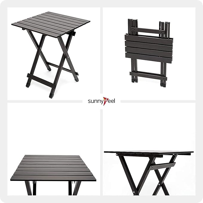 SUNNYFEEL Folding Camping Table - Lightweight Aluminum Portable Picnic Table 18.5x18.5x24.5 Inch for Cooking Beach Hiking Travel Fishing BBQ Indoor Outdoor Small Foldable Camp Tables