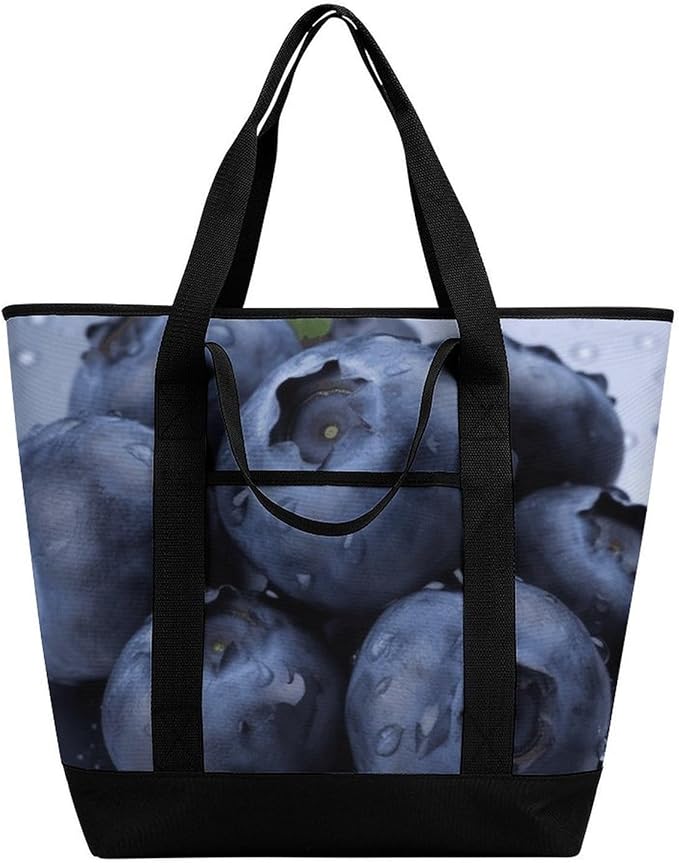 Insulated Shopping BagLarge Reusable Cooler Bags Blueberry Printed Foldable Shopping BagTravel Waterproof Shoulder Bag