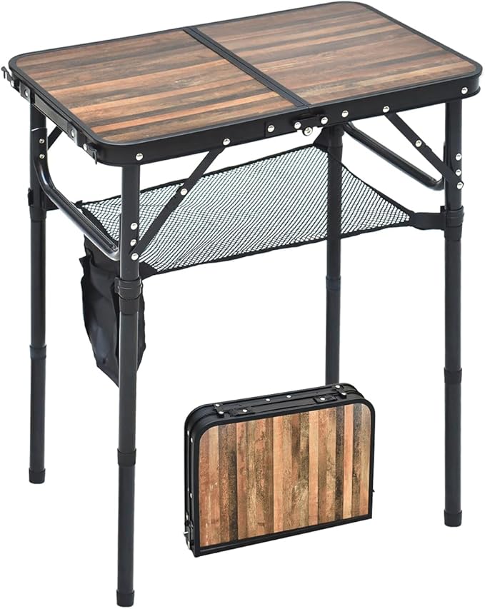 Mini Folding Camping Table - 2ft Lightweight Adjustable Height with Carry Handle Anti-Stain Desktop for Outdoor Glamping/Picnic/Patio &amp Indoor Decor (24 L×16 W)