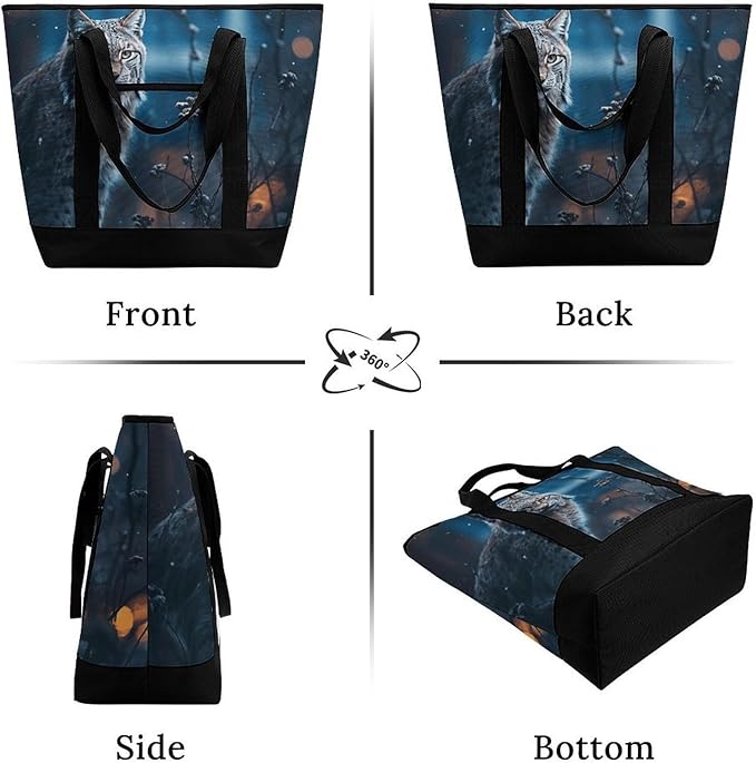 Insulated Shopping BagLarge Reusable Cooler Bags Female Lynx Printed Foldable Shopping BagTravel Waterproof Shoulder Bag