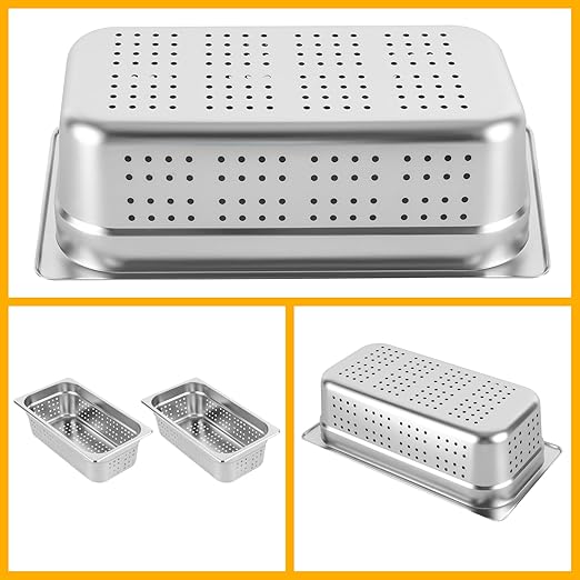 Hotel Pans 2-Pack 1/3 Size Stainless Steel Perforated Steam Table Pan 4 Deep Food Grade Anti-Jam Commercial Buffet Pan for Kitchen Drain &amp Steam Vegetables Dishwasher &amp Oven Safe