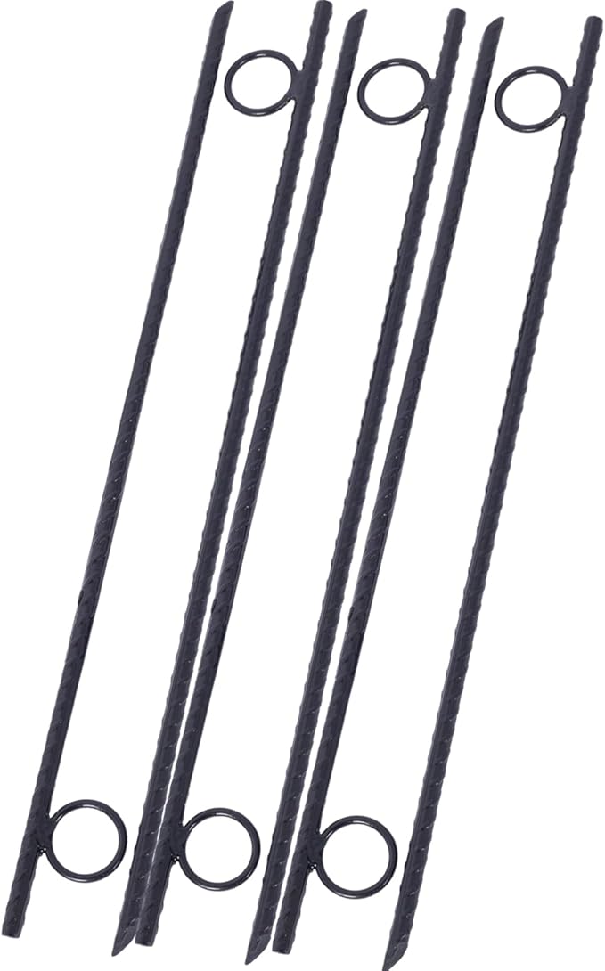 6 Pcs Heavy Duty Steel Rebar Ground Stakes 3/8 x 18 - Tent Canopy Stakes with Angled Ends &amp 1 Loops for Campsites Outdoor Use