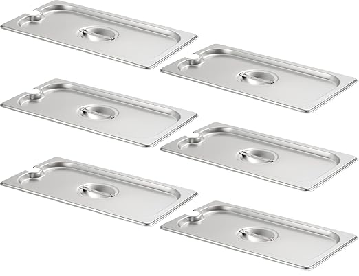 CURTA 6-Pack 1/3 Size Slotted Steam Table Pan Cover Lid with Handle NSF Hotel Pan Cover Catering Food Pan Cover