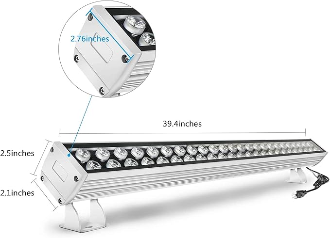 48W Wall Washer Light 39.4in Wall Washer Linear Light 5000K Daylight White Super Bright 4800lm Outdoor wall Washer led Light with US 3-Plug IP65 Waterproof Suitable for Garden Bridge