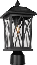 Treekee Solar Outdoor Post Light Black Rustic Outside Pillar Lantern with Clear Glass Waterproof LED Solar Powered Lamp for Patio Garden Pathway Porch Garage Fence (Bulb Included)