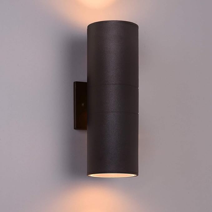 wowlite Outdoor Wall Light Exterior Lighting Matte Black Waterproof Wall Mount Cylinder Design Up Down Light Fixture for Porch Backyard and Patio 1 Pack