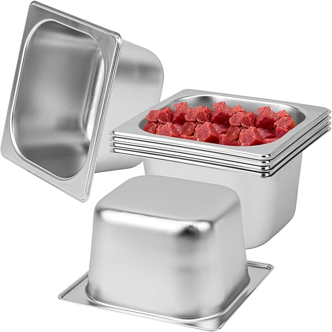 6 Pack 1/6 by 4-Inch Steam Table Pan201 Stainless Steel Anti-Jamming Steam Pan for Catering Buffet Restaurant Cake Shop Kitchen