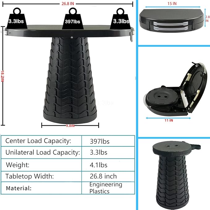 Portable Folding Table and Stool 2 in 1 Lightweight Collapsible Table for Camping Picnic Beach Small Foldable Table for Party