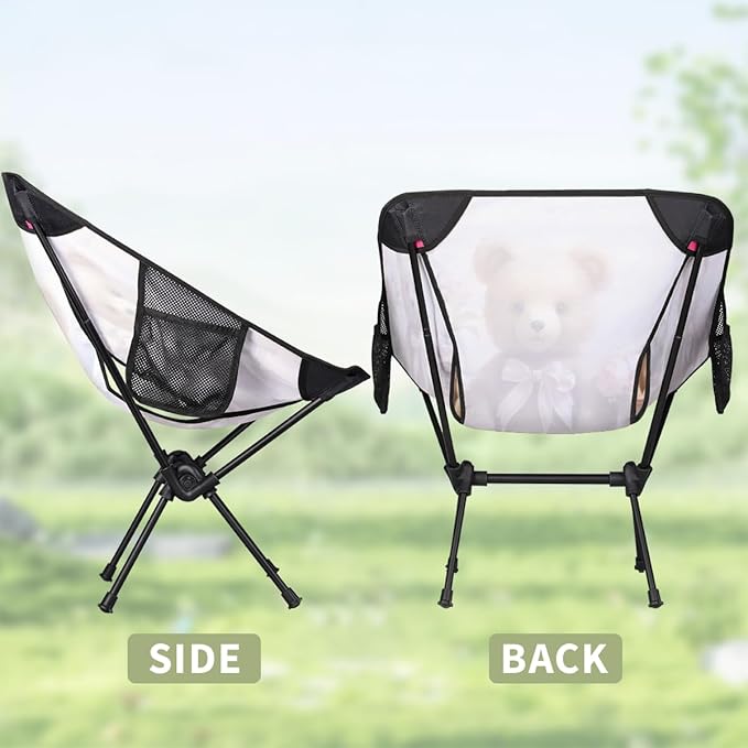Bear Pattern Camping Chair Lightweight Portable Chairs for Adults Easy Installation Outdoor Foldable Camping Chair for Camping Fishing Hiking Picnic Beach