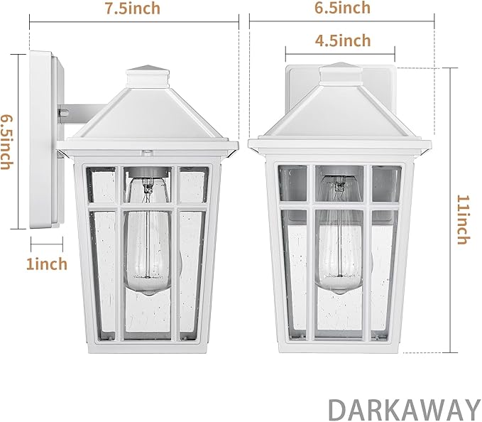 Darkaway Outdoor Sconce Lights Wall Light Fixtures Front Porch Light Outdoor Wall Anti-Rust Waterproof Aluminum with Glass Exterior Light Fixture for Patio Yard Doorway Garage(1 Pack White)