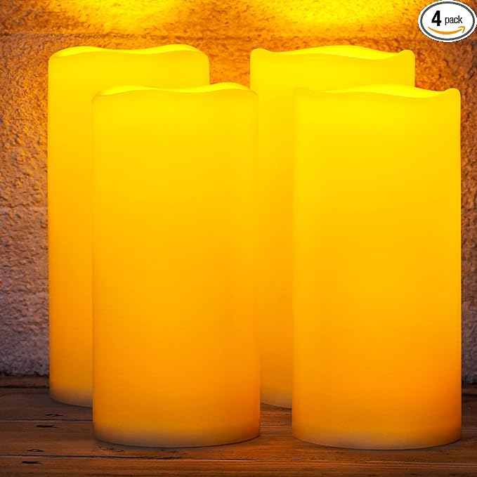 Homemory 4x10 Large Solar Candles Outdoor Waterproof Dusk to Dawn Solar Powered Flameless Candles for Outdoor Lanterns Set of 4