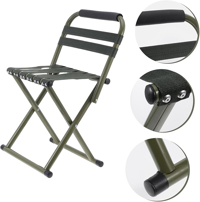 VANZACK 1pc Portable Folding Fishing Chair Lightweight and Outdoor Stool for Camping Hiking and Beach Activities Non- Design and Support Green