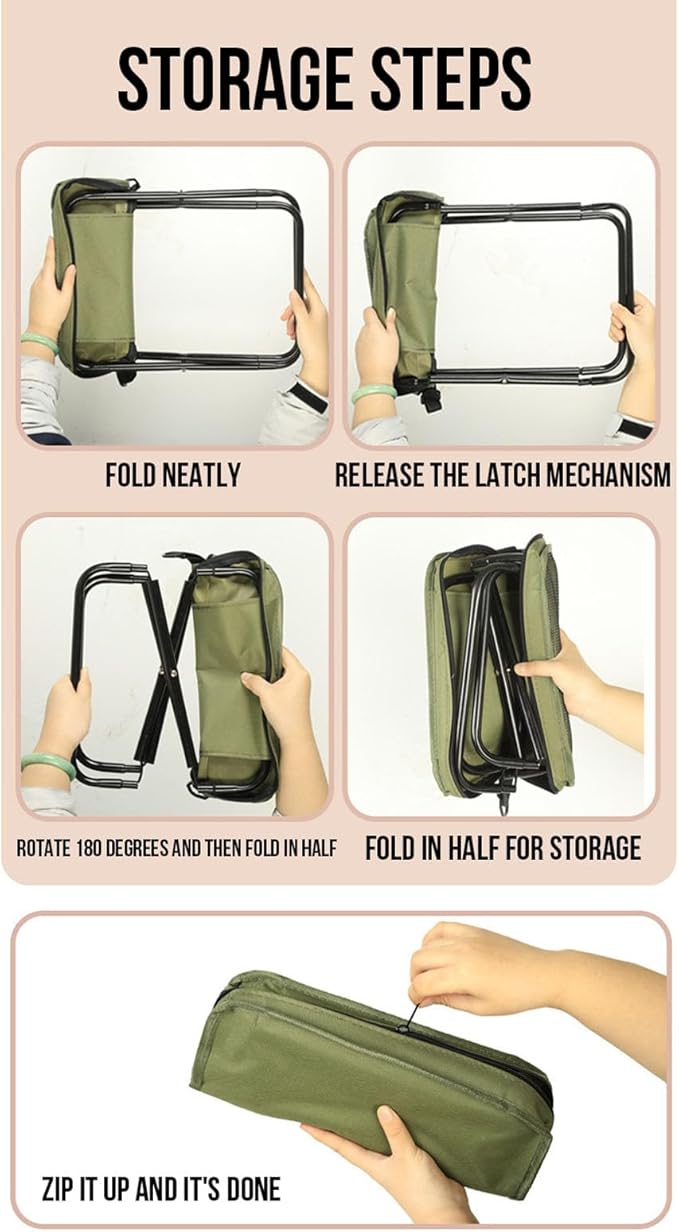 Ymiko Mini Folding Stool Portable Compact Stool with Double Storage Bags and Reinforced X Frame for Outdoor Camping Fishing Picnicking Travel