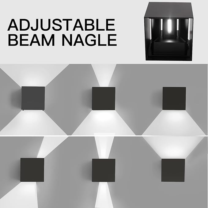 12W 4Pack Outdoor Wall Lights Exterior/InteriorLED Black Outdoor Wall Sconces Light Fixtures ModernIP65 Waterproof Square Aluminum Wall Lamps Up and Down Lights 6500K Cold Lights