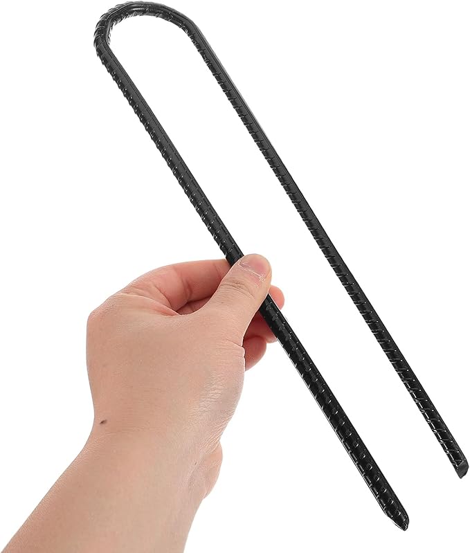 4pcs Heavy Duty Steel U-Shaped Tent Stake Anchors 8x300mm Black Wind Stakes for Camping Garden Landscaping Ground Staples