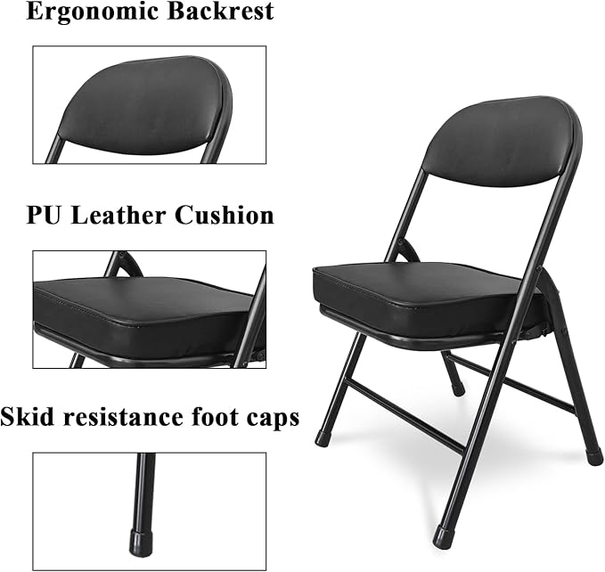 Mini Padded Folding Chairs Garage Stool Portable Camping Chair with Cushion Lightweight Lawn Chair for Outdoor Sports Events Patio Fishing Hiking Hunting Picnic Beach (Black 2 Pack)