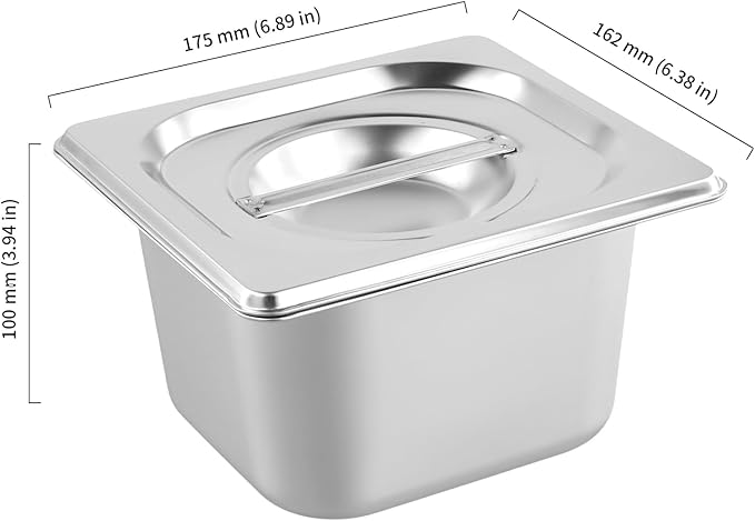 HOIGON 4 Pack 1/6 Size Steam Table Pan with Lids 4 Inch Deep Stainless Steel Hotel Pan Anti-Jam Steam Pans Half Size Hotel Pans for Buffet Restaurants Catering