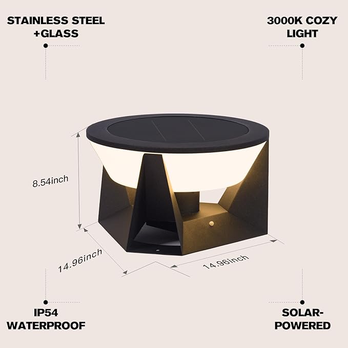 Solar Post Lights Outdoor 15 Solar Lamp Post Light IP54 Waterproof Pillar Lights Outdoor 3000K LED Modern Pillar Light Dusk to Dawn Column Lighting for Columns Patio Garden Entrance
