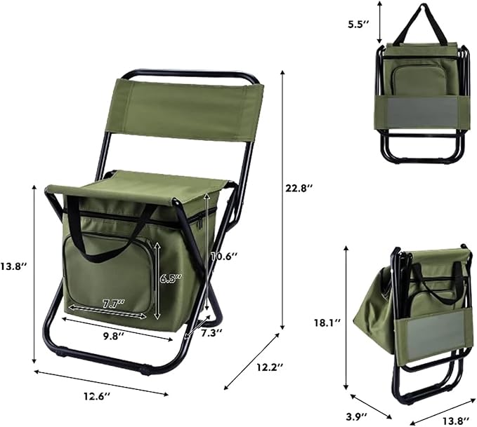 Fishing Chair with Cooler Bag Compact Fishing Stool Foldable Camping Chair Outdoor Folding Ice Bag Chair with Storage Bag (Size : Camouflage)