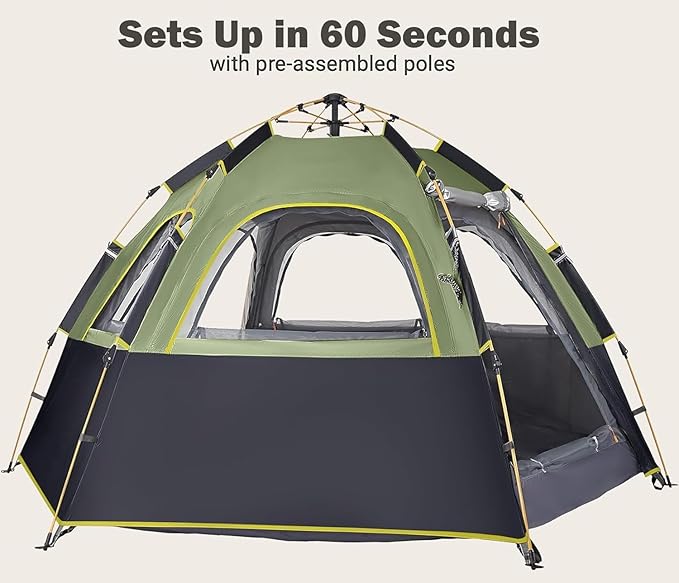 Camping Tent with Instant Setup 2/3 Person Weatherproof Easy Quick Set Up in 60 Seconds with Rainfly Backpack Tent for Family Camping &amp Hiking Upgraded VentilationCenter Height 66-inch