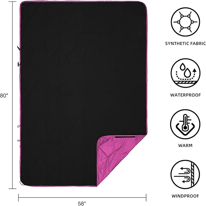 Large Outdoor Waterproof Blanket Extra Thick Fleece Stadium Blanket for Camping Car Pet Picnics - Windproof Wearable Machine Washable 80 x 58 (Rose Purple)