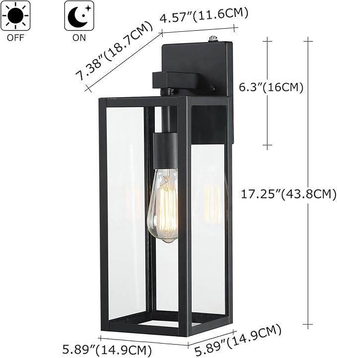 18 Inch Outdoor Wall Light Dusk to Dawn2 Pack Outdoor Lanterns for PorchLarge Outdoor Sconce Lights with SensorPhotocell Wall Lantern for Porch Patio Garage