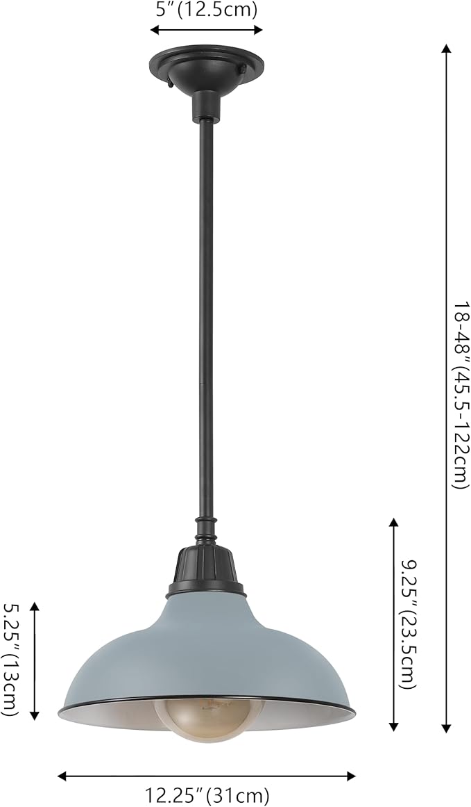 JONATHAN Y 12.25 Matte Silver 1-Light Blue Farmhouse Indoor/Outdoor LED Pendant Iron Hanging Light and Black Metal Shade Rustic Ceiling Lamp for Kitchen Island LED Bulb Included (JYL7611K)