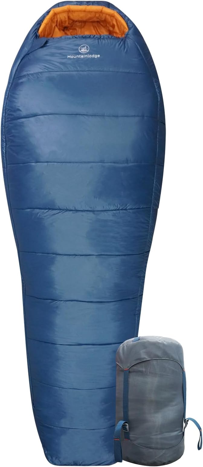 Mountainlodge 3-4 Seasons Shingle Sleeping Bag 15℉ with Inner Pocket for AdultPerfect for BackpackingTraveling and HikingIncluding Free Compression Stuff Sack.