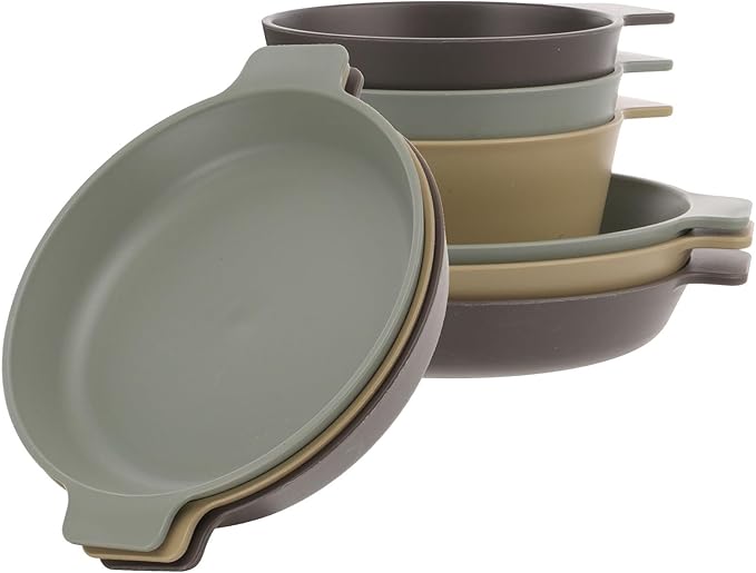 Toyvian Portable Plastic Dinnerware Set Lightweight Camping Plates and Bowls Kit Reusable Picnic Dishware with 3 Small Plates and 3 Single-Handle Bowls for Outdoor Travel