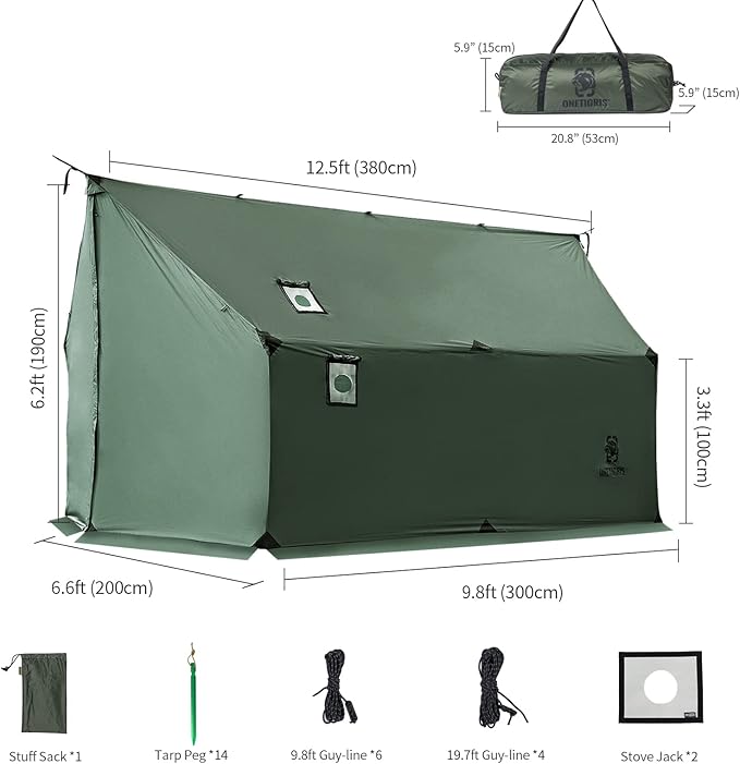 OneTigris TEGIMEN Hammock Hot Tent with Stove Jack - Spacious Versatile Wall Tent with Snow Skirt - 3000mm Waterproof