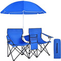 Beach Chair with Umbrella Portable Camping Chair with Cooler Bag Cup Holders Side Pocket Carrying Bag Double Folding Chair for Picnic Patio Canopy Outside (Blue)
