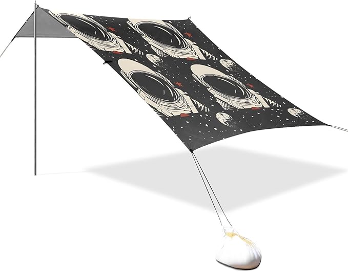 ALAZA Astronaut Portrait Moon Starry Sky Beach Tent Sun Shelter UPF50+ Protection Beach Shade Canopy w/ 4 Sandbags for Outdoor Camping Fishing Backyard Fun Picnic 10x9 ft