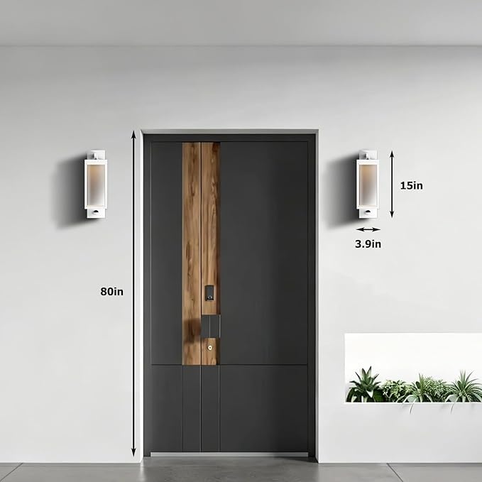 Outdoor Wall Light with Motion Sensor 15inch White Waterproof LED Coach Light for Porch Front Door Garage Patio Garden – Durable Tempered Glass Exterior Lighting Fixture Security Light for House
