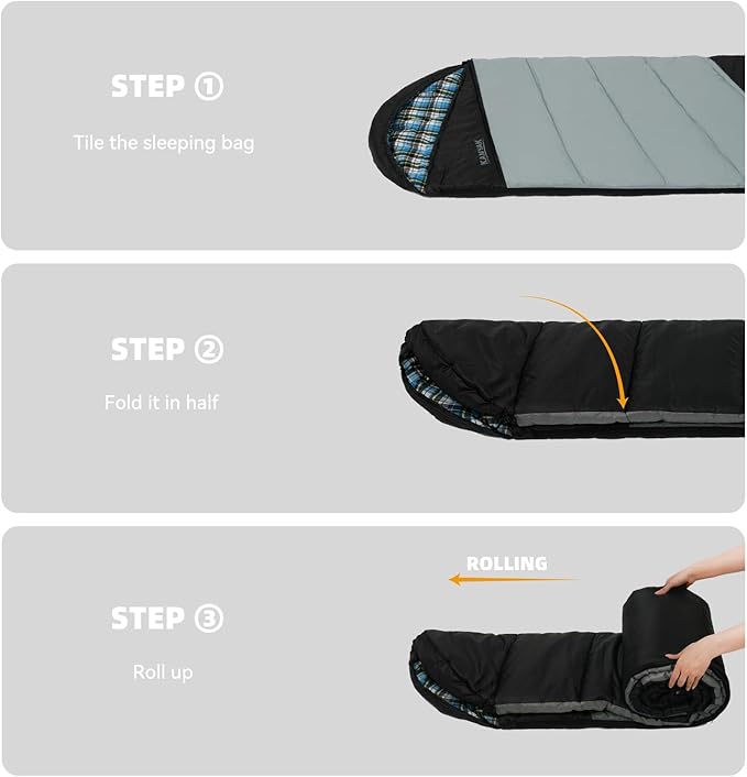 Cotton Flannel Lined Sleeping Bag for Adults Teens Kids Cold Weather &amp Warm 3 Seasons Lightweight Compact Camping Essentials Equipment Hiking Outdoor Travel