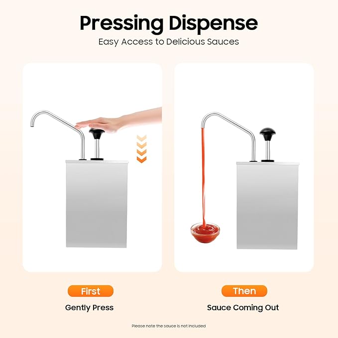 4L Single Bucket 304 Stainless Steel Condiment Pump Station Sauce Dispenser Pump for Syrup Salad Dressing Ketchup Seasoning Sauce