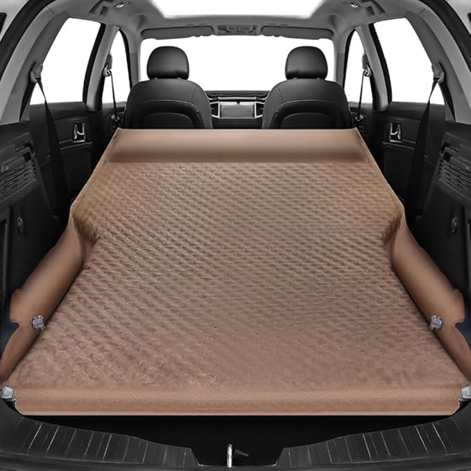 Car Inflatable Mattress for Audi Q2 GA 2016-2023 with Air Pump Self-Driving Camping Travel Thickened Foldable Air MattressBrown-with Pillow