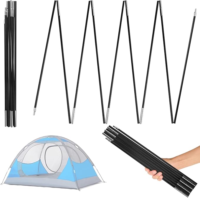 Tent Poles Replacement 8MM 12.8Ft Length Adjustable Fiberglass Tarp Poles 18 Sections Supporting Awning Rods for Camping BackpackingTent Poles Replacement Camping Tent Tarp Poles Replacement