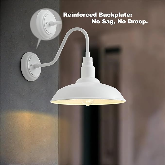 2 Pack 14in Barn Gooseneck Lights for House White Outdoor Farmhouse Wall Light Fixture for Porch Exterior Patio Wall Sconce for Front Door Garage