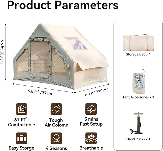 Inflatable Camping Tent with Pump4-6 Person Waterproof Blow Up Air Tent for Camping HikingEasy to Set Up 4-Season Inflatable House Tent with Oversized Canopy.