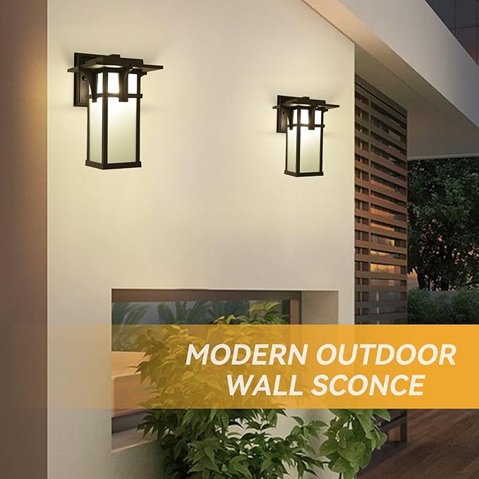 Porch Lights Wall Mount Outdoor Wall Lantern Waterproof Aluminum with Frosted Glass Exterior Light Fixtures Modern Classic Outdoor Wall Lights for Outside House Deck Patio Garage Lighting Black