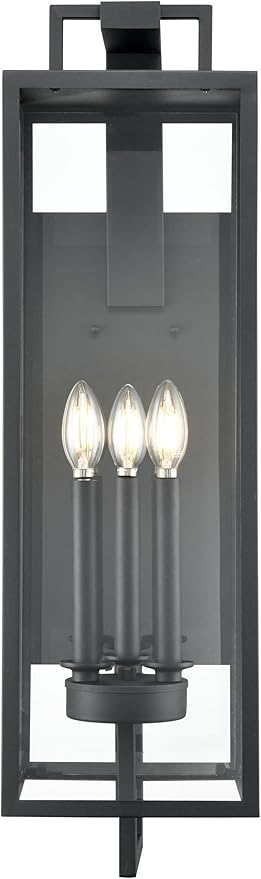 ML Lighting | Lamont Collection | 280003-TBK | 3 Light Outdoor Wall Sconce in Textured Black Finish with Clear Glass Shade | Perfect for Walkways Porches Backyards Patios and Driveways